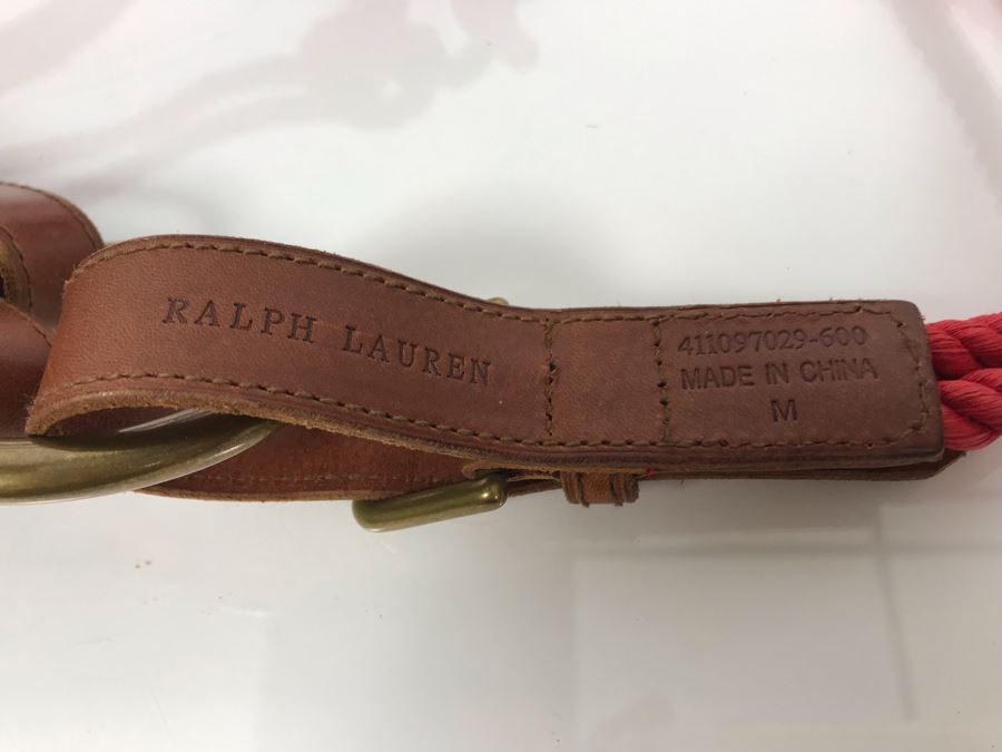 New Ralph Lauren Nautical Rope Belt With Leather And Brass Size M [Photo 5]