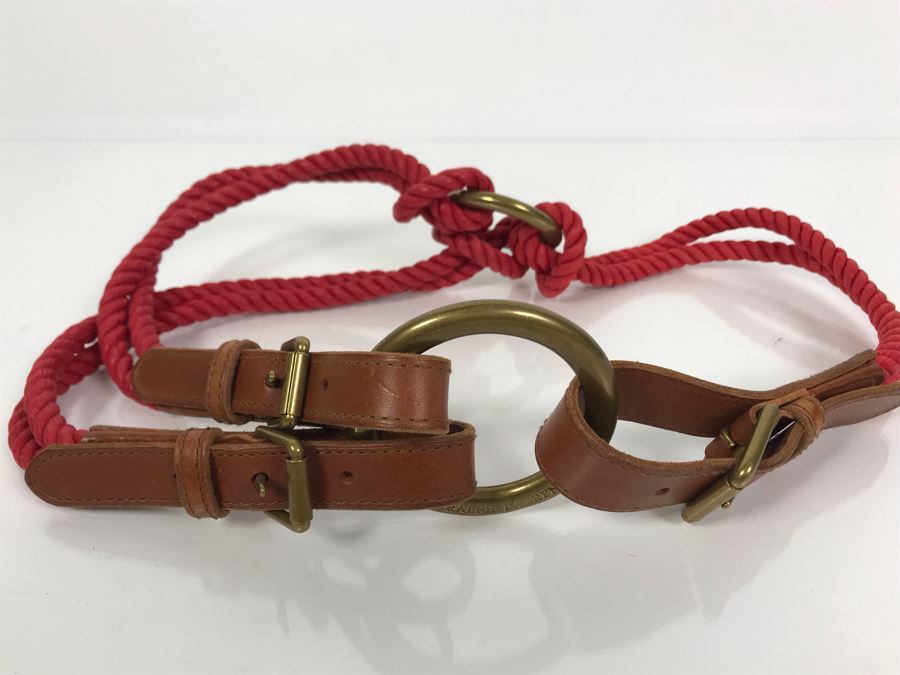 New Ralph Lauren Nautical Rope Belt With Leather And Brass Size M [Photo 3]