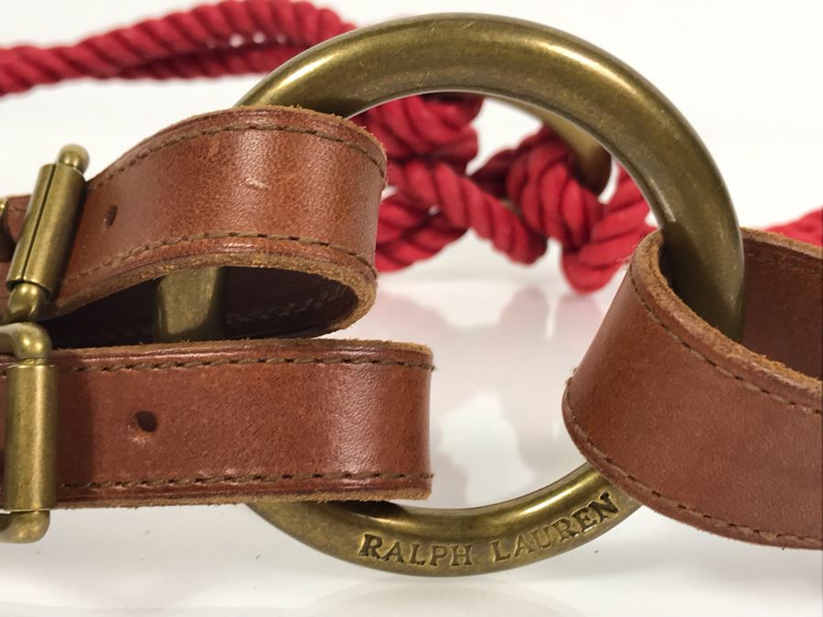 New Ralph Lauren Nautical Rope Belt With Leather And Brass Size M [Photo 4]