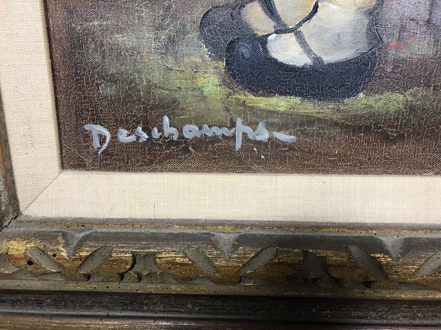 Pair Of Original Vintage Gold Framed French Deschamps Paintings From Van Pelt Art Galleries In Beverly Hills 12 x 24 Ea (OFS) [Photo 8]