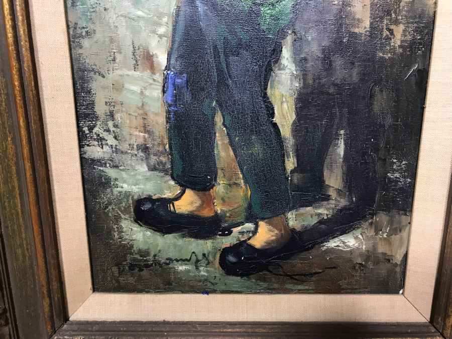 Pair Of Original Vintage Gold Framed French Deschamps Paintings From Van Pelt Art Galleries In Beverly Hills 12 x 24 Ea (OFS) [Photo 12]