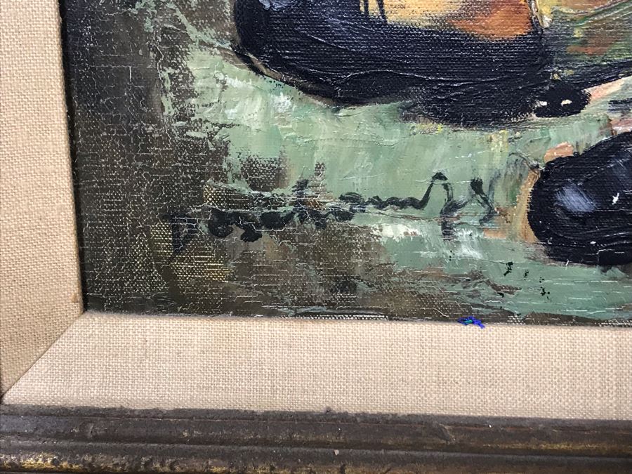 Pair Of Original Vintage Gold Framed French Deschamps Paintings From Van Pelt Art Galleries In Beverly Hills 12 x 24 Ea (OFS) [Photo 13]