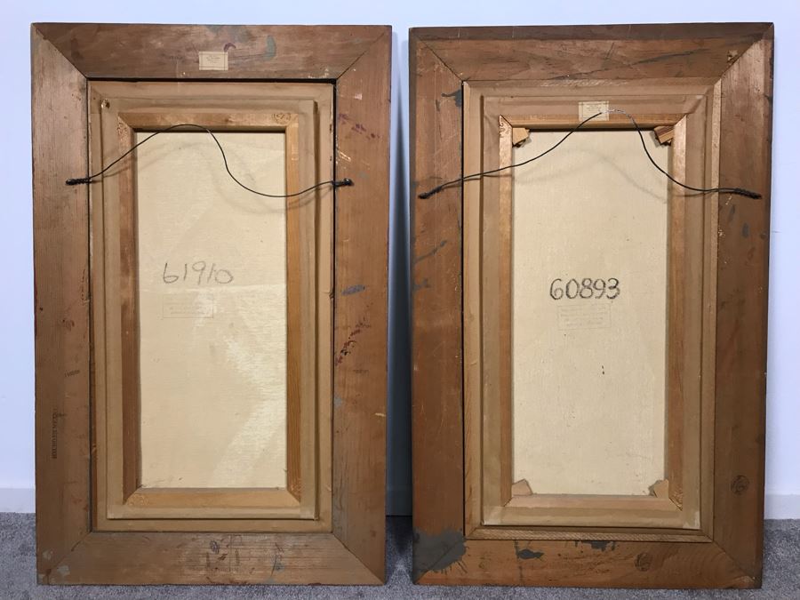 Pair Of Original Vintage Gold Framed French Deschamps Paintings From Van Pelt Art Galleries In Beverly Hills 12 x 24 Ea (OFS) [Photo 16]