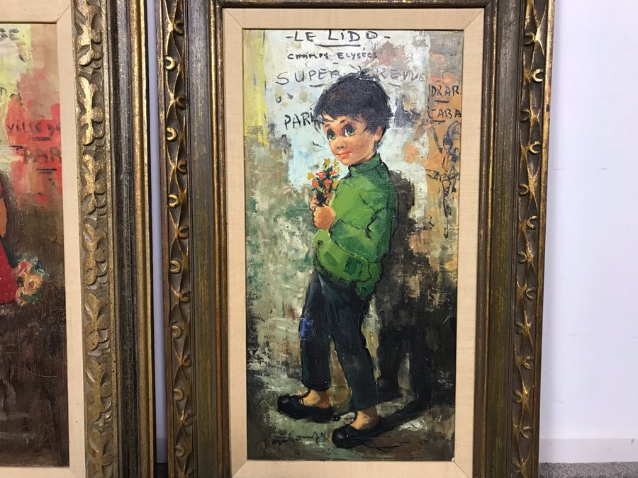 Pair Of Original Vintage Gold Framed French Deschamps Paintings From Van Pelt Art Galleries In Beverly Hills 12 x 24 Ea (OFS) [Photo 9]