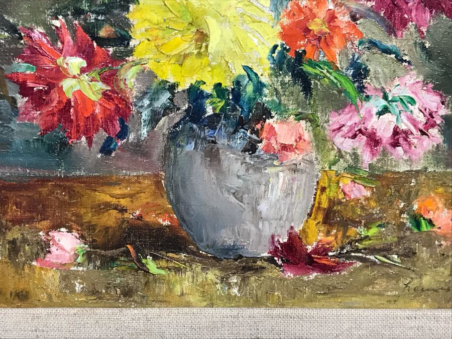 Stunning Original Still Life Painting Artist Signature Illegible Signed Lower Right - Tag On Back Of Painting Stating Lives In Vienna 9.5 X 11.5 (OFS) [Photo 6]