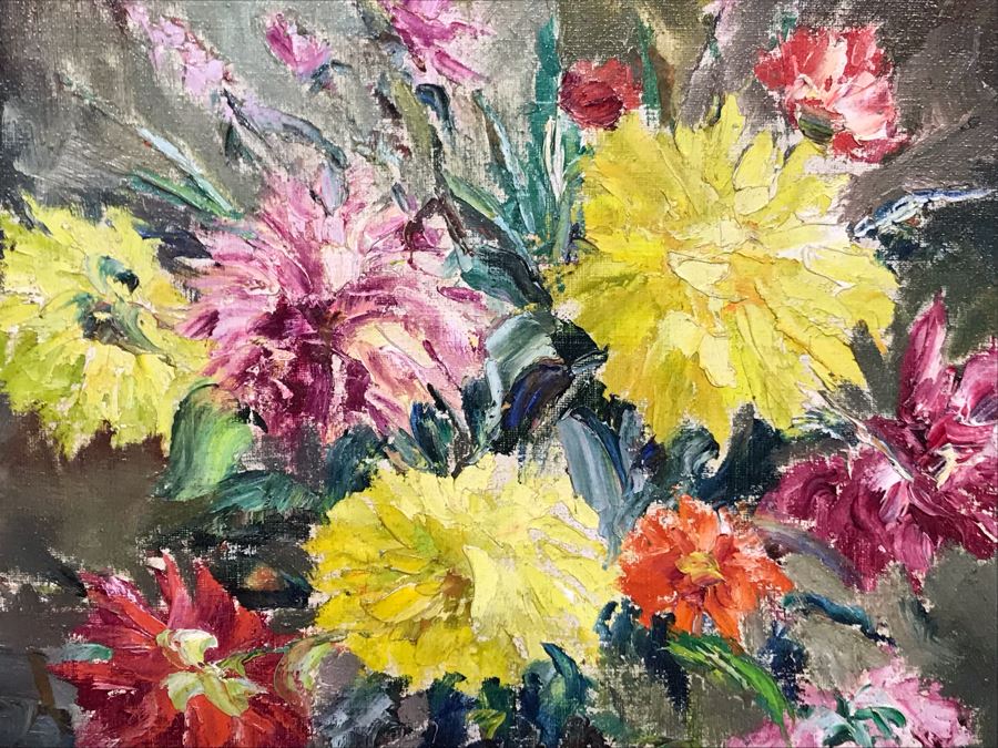 Stunning Original Still Life Painting Artist Signature Illegible Signed Lower Right - Tag On Back Of Painting Stating Lives In Vienna 9.5 X 11.5 (OFS) [Photo 5]