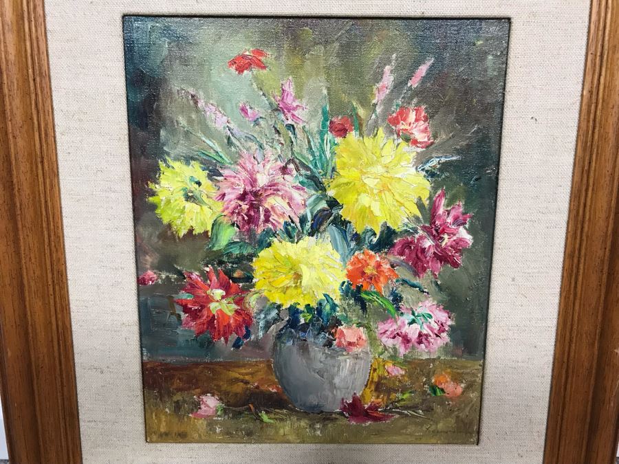 Stunning Original Still Life Painting Artist Signature Illegible Signed Lower Right - Tag On Back Of Painting Stating Lives In Vienna 9.5 X 11.5 (OFS) [Photo 1]