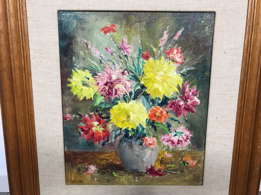 Stunning Original Still Life Painting Artist Signature Illegible Signed Lower Right - Tag On Back Of Painting Stating Lives In Vienna 9.5 X 11.5 (OFS) [Photo 4]