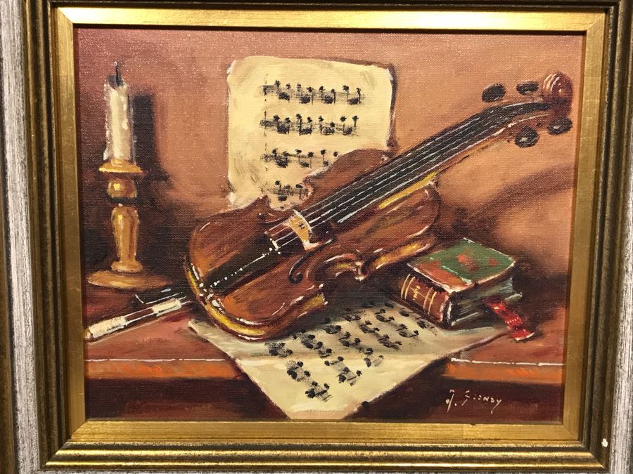 Framed Painting Of Violin And Sheet Music From Van Pelt Galleries In Beverly Hills 12 X 10 (OFS) [Photo 3]