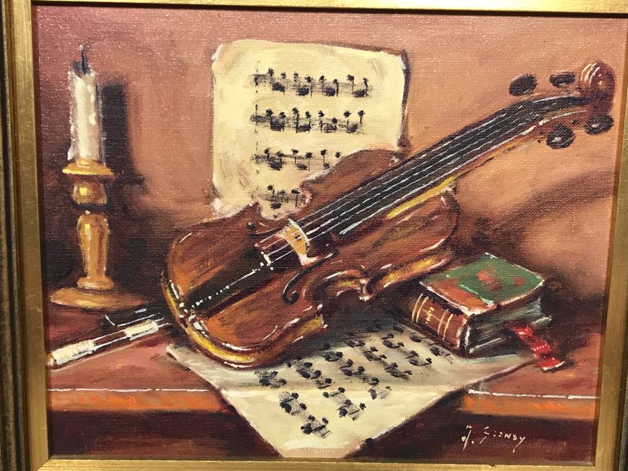Framed Painting Of Violin And Sheet Music From Van Pelt Galleries In Beverly Hills 12 X 10 (OFS) [Photo 4]