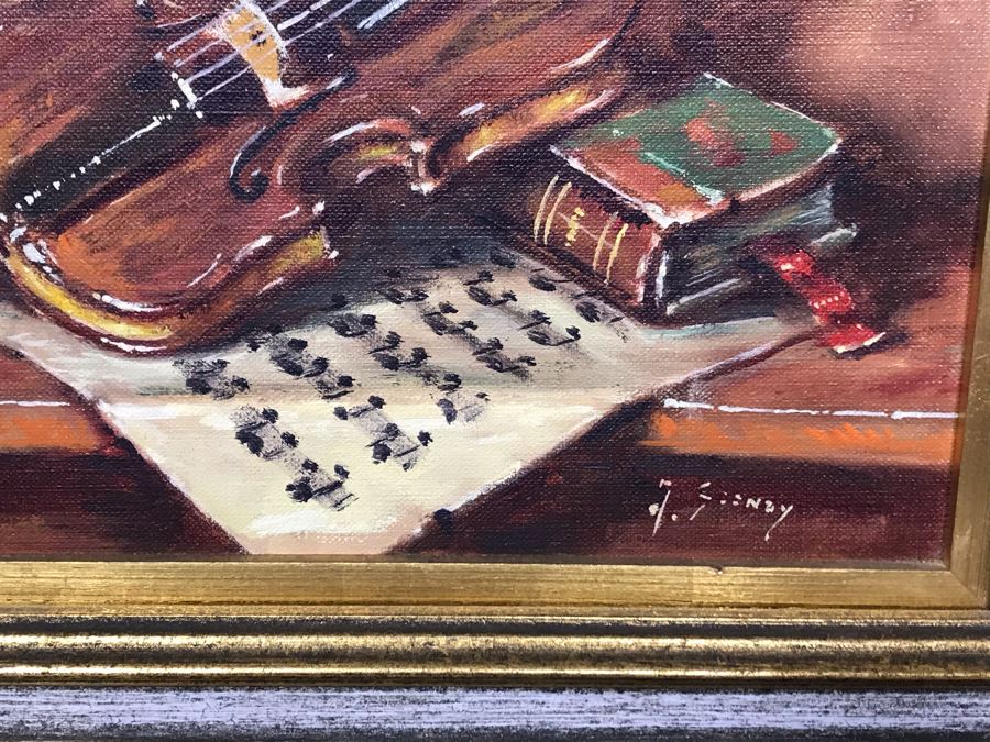 Framed Painting Of Violin And Sheet Music From Van Pelt Galleries In Beverly Hills 12 X 10 (OFS) [Photo 6]