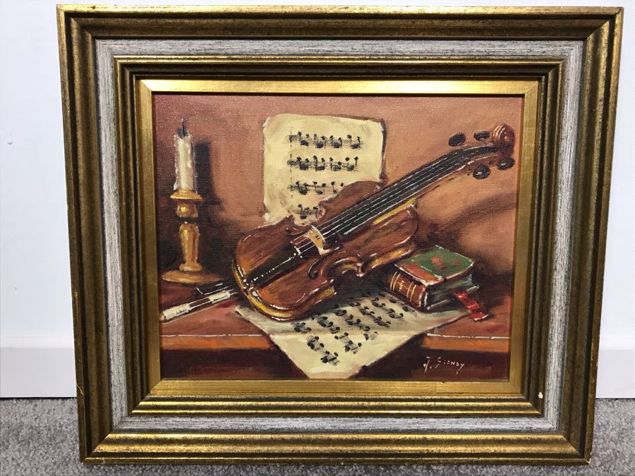 Framed Painting Of Violin And Sheet Music From Van Pelt Galleries In Beverly Hills 12 X 10 (OFS) [Photo 2]