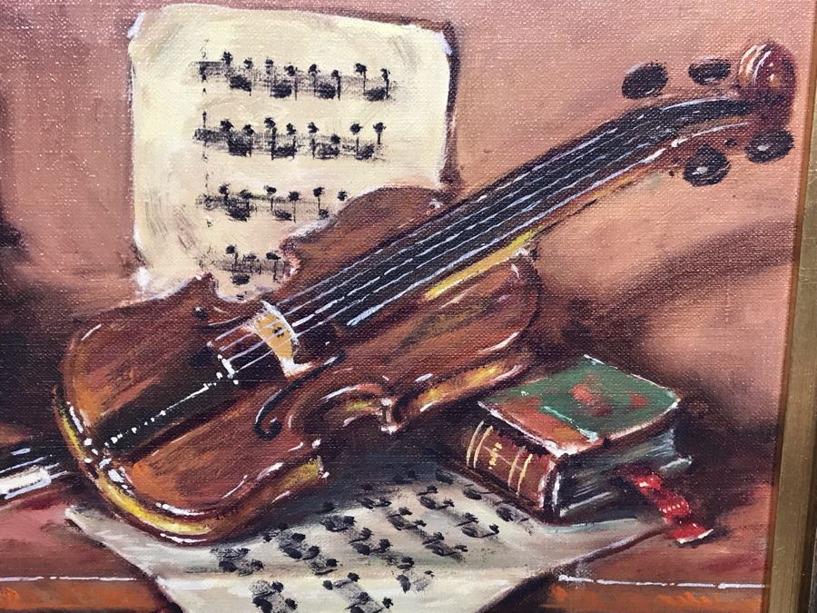 Framed Painting Of Violin And Sheet Music From Van Pelt Galleries In Beverly Hills 12 X 10 (OFS) [Photo 5]
