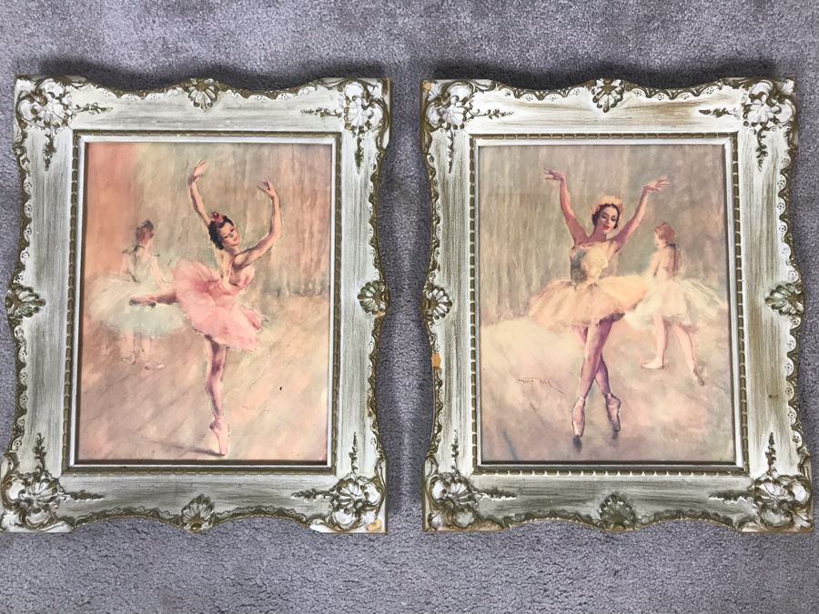 Pair Of Shabby Chic Framed Royal Ballet Prints Frames 15 X 18 (OFS)