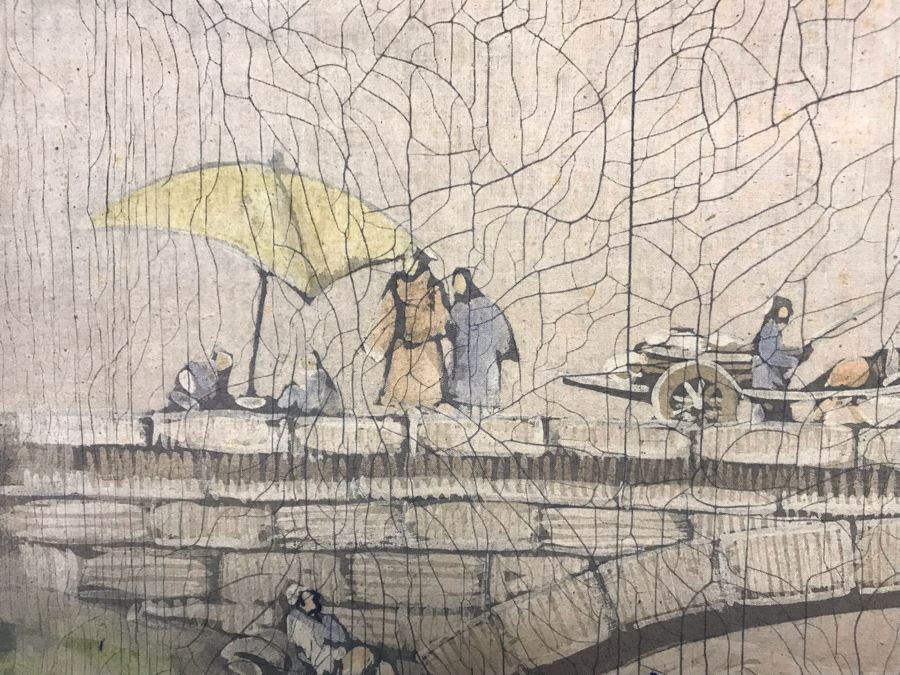 Framed Original Signed Asian Batik Painting On Cloth (Some Foxing) 33.5 X 25.5 [Photo 4]