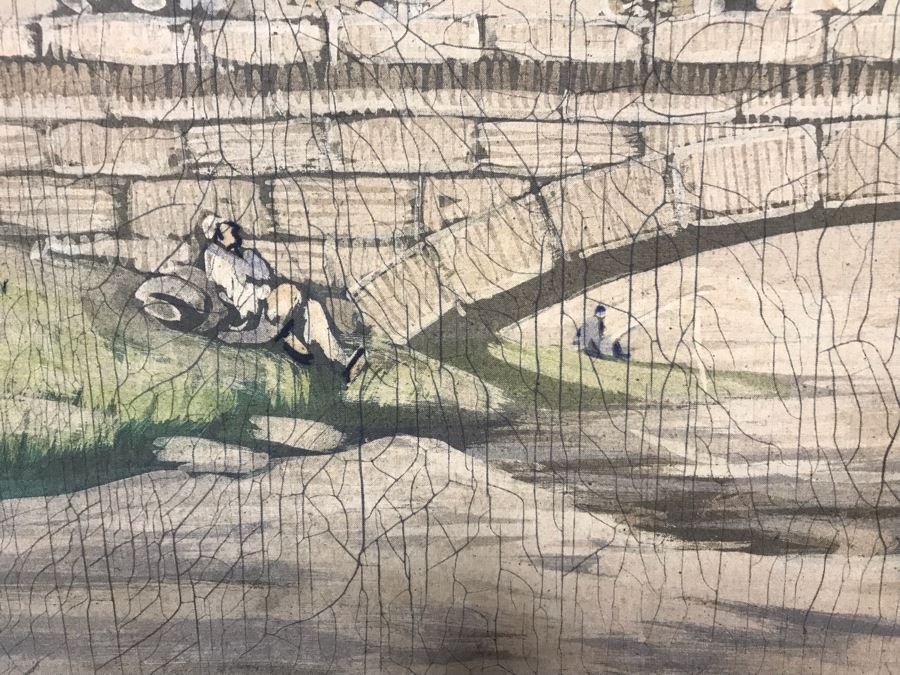 Framed Original Signed Asian Batik Painting On Cloth (Some Foxing) 33.5 X 25.5 [Photo 3]