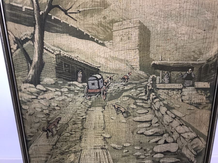 Framed Original Signed Asian Batik Painting On Cloth (Some Foxing) 27 X 33.5 [Photo 3]