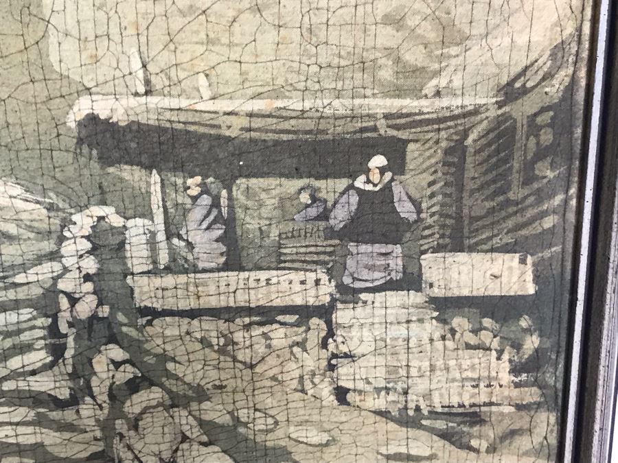 Framed Original Signed Asian Batik Painting On Cloth (Some Foxing) 27 X 33.5 [Photo 7]