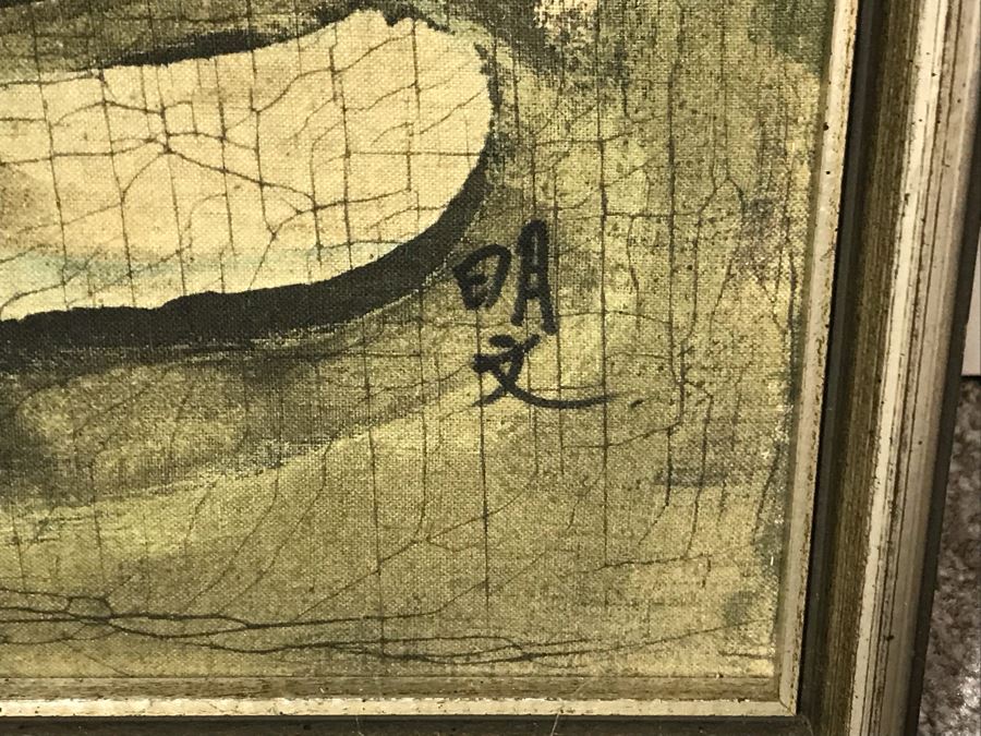 Framed Original Signed Asian Batik Painting On Cloth (Some Foxing) 27 X 33.5 [Photo 8]