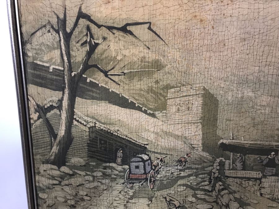 Framed Original Signed Asian Batik Painting On Cloth (Some Foxing) 27 X 33.5 [Photo 4]