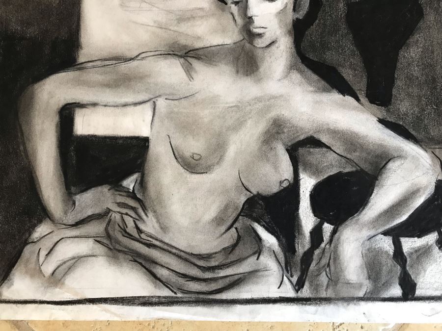 Unsigned Original Charcoal Nude Drawing 17 X 11 (JKE) [Photo 5]