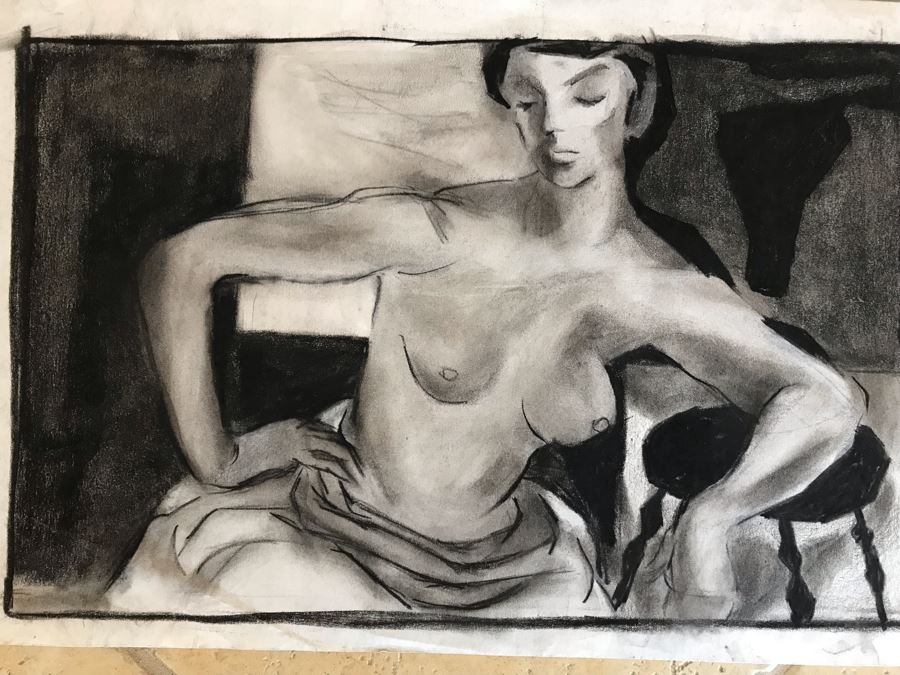 Unsigned Original Charcoal Nude Drawing 17 X 11 (JKE) [Photo 2]