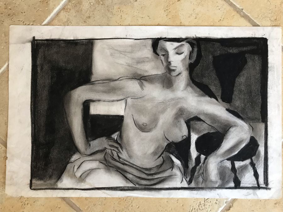 Unsigned Original Charcoal Nude Drawing 17 X 11 (JKE) [Photo 1]