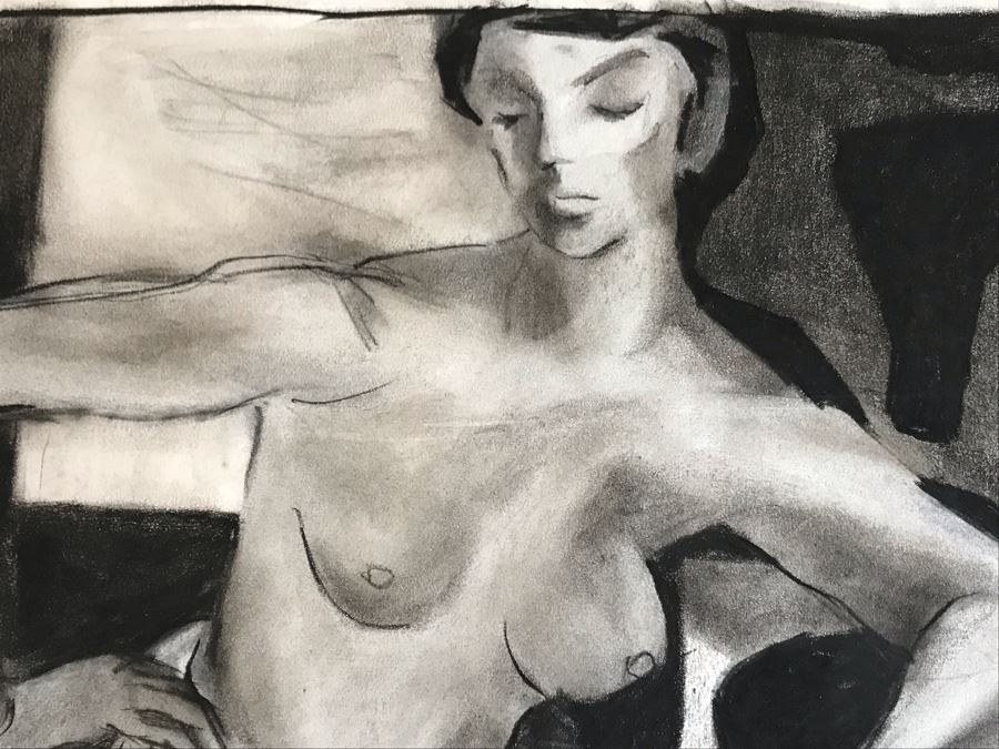 Unsigned Original Charcoal Nude Drawing 17 X 11 (JKE) [Photo 3]