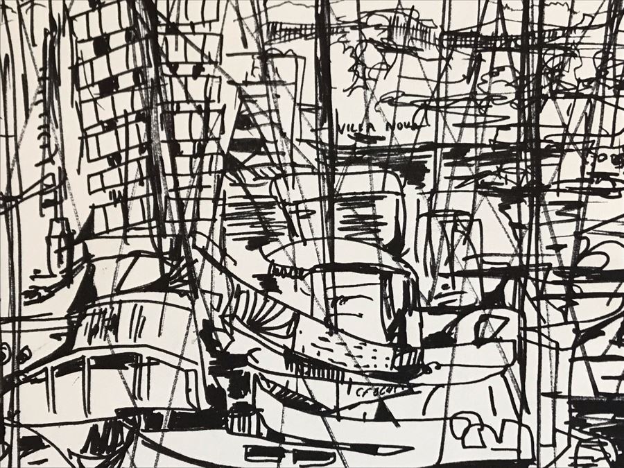 Original Merwin Altfeld (1931-2007) Vintage 1970 Ink Drawing Titled 'Newport Beach' 11 X 14 (JKE) [Photo 4]