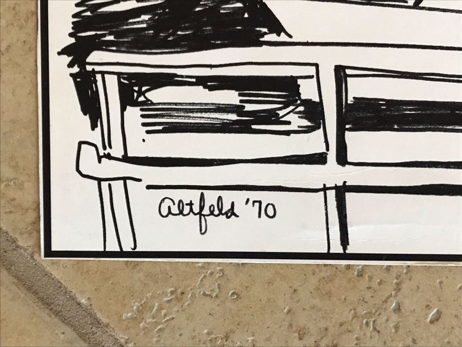 Original Merwin Altfeld (1931-2007) Vintage 1970 Ink Drawing Titled 'Newport Beach' 11 X 14 (JKE) [Photo 6]