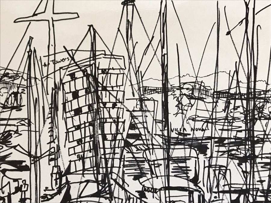 Original Merwin Altfeld (1931-2007) Vintage 1970 Ink Drawing Titled 'Newport Beach' 11 X 14 (JKE) [Photo 5]