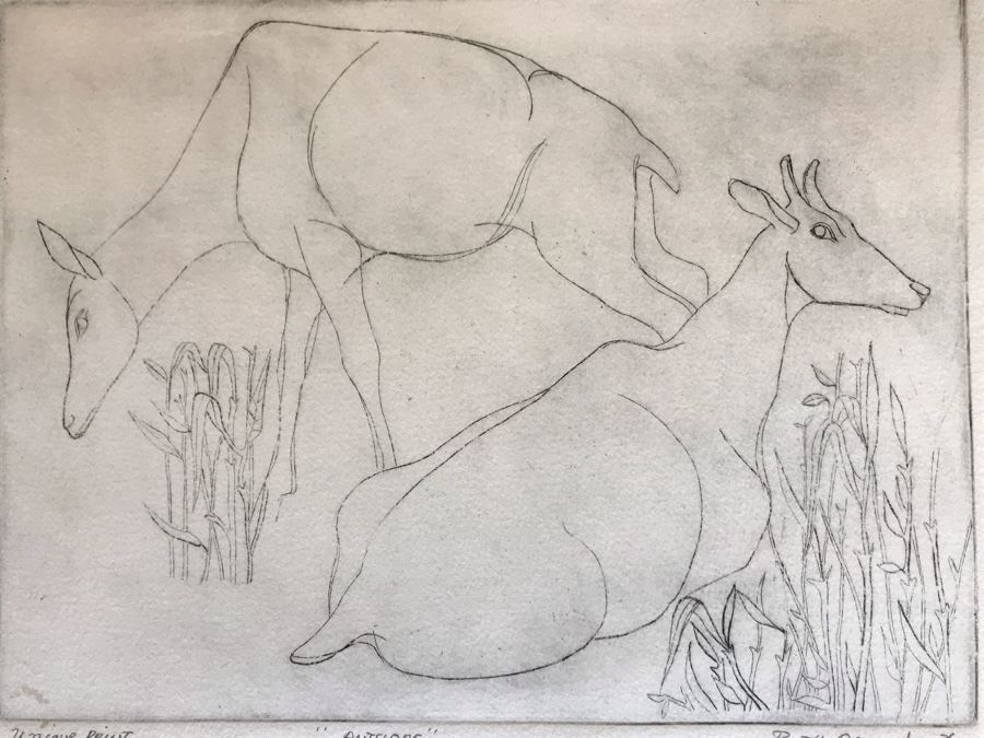 Vintage 1976 Ruth Osgood Unique Print Titled 'Antelope' 12 X 9 (JKE) [Photo 6]