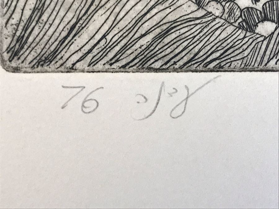 Vintage 1976 Hand Signed Nude Sixties Vibe Etching Titled 'Waking' Signed By Artist 8 X 9 (JKE) [Photo 4]