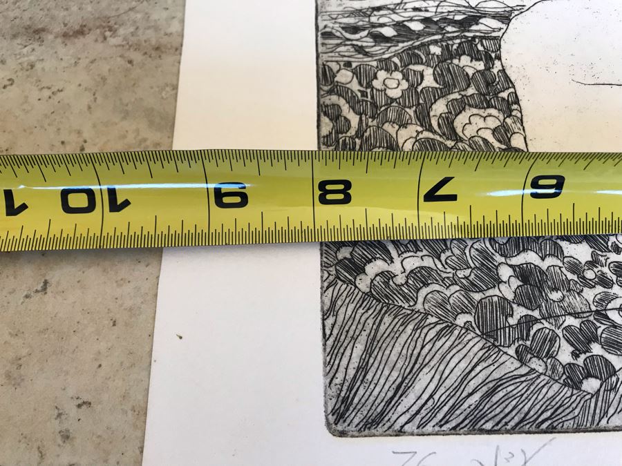 Vintage 1976 Hand Signed Nude Sixties Vibe Etching Titled 'Waking' Signed By Artist 8 X 9 (JKE) [Photo 8]