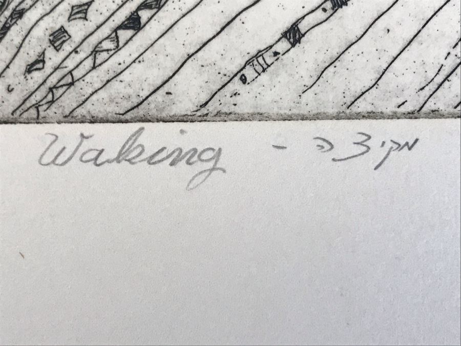 Vintage 1976 Hand Signed Nude Sixties Vibe Etching Titled 'Waking' Signed By Artist 8 X 9 (JKE) [Photo 5]