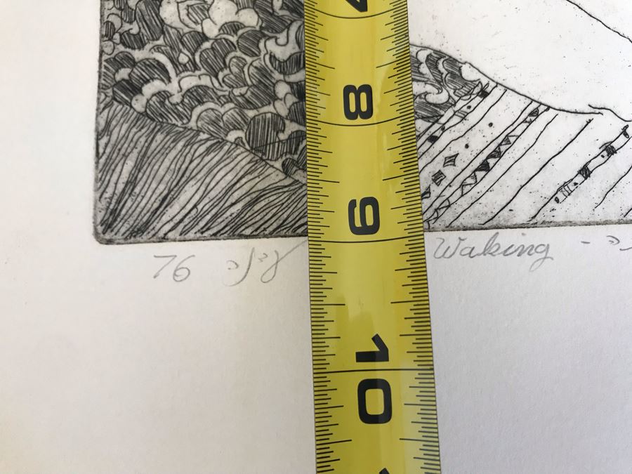 Vintage 1976 Hand Signed Nude Sixties Vibe Etching Titled 'Waking' Signed By Artist 8 X 9 (JKE) [Photo 9]