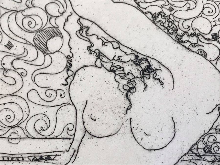 Vintage 1976 Hand Signed Nude Sixties Vibe Etching Titled 'Waking' Signed By Artist 8 X 9 (JKE) [Photo 7]