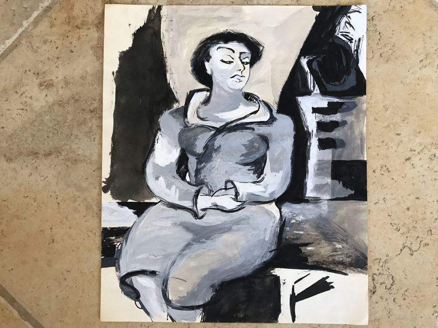 Original Unsigned Portrait Painting On Paper 9 X 11 (JKE) [Photo 2]