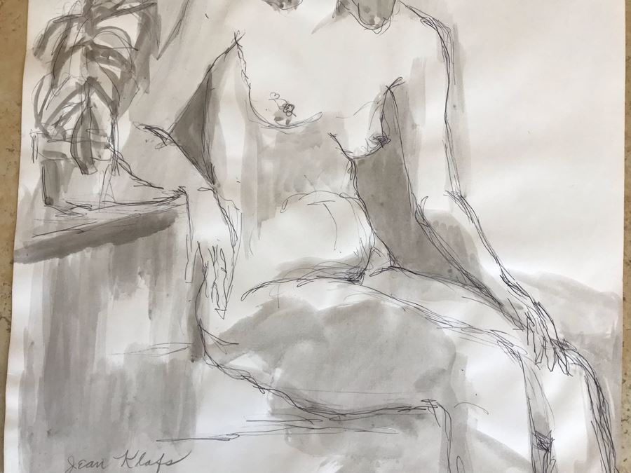 Original Jean Klafs Nude Ink And Wash Painting Of Woman On Paper 14 X 17 [Photo 3]