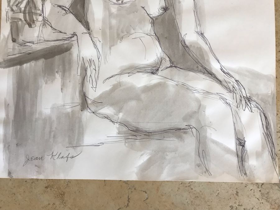 Original Jean Klafs Nude Ink And Wash Painting Of Woman On Paper 14 X 17 [Photo 4]