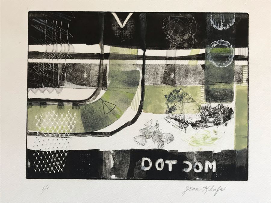 Original Jean Klafs Monotype On Paper Titled 'Dot Com' 12 X 9 [Photo 1]