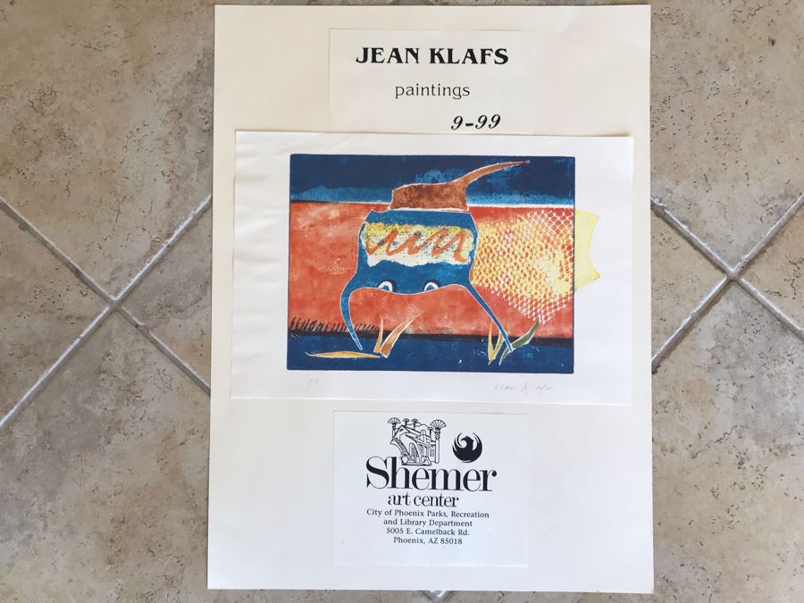 Vintage 1999 Handmade Jean Klafs Artwork Exhibition Poster Shemer Art Center Phoenix, AZ 18 X 24 [Photo 1]