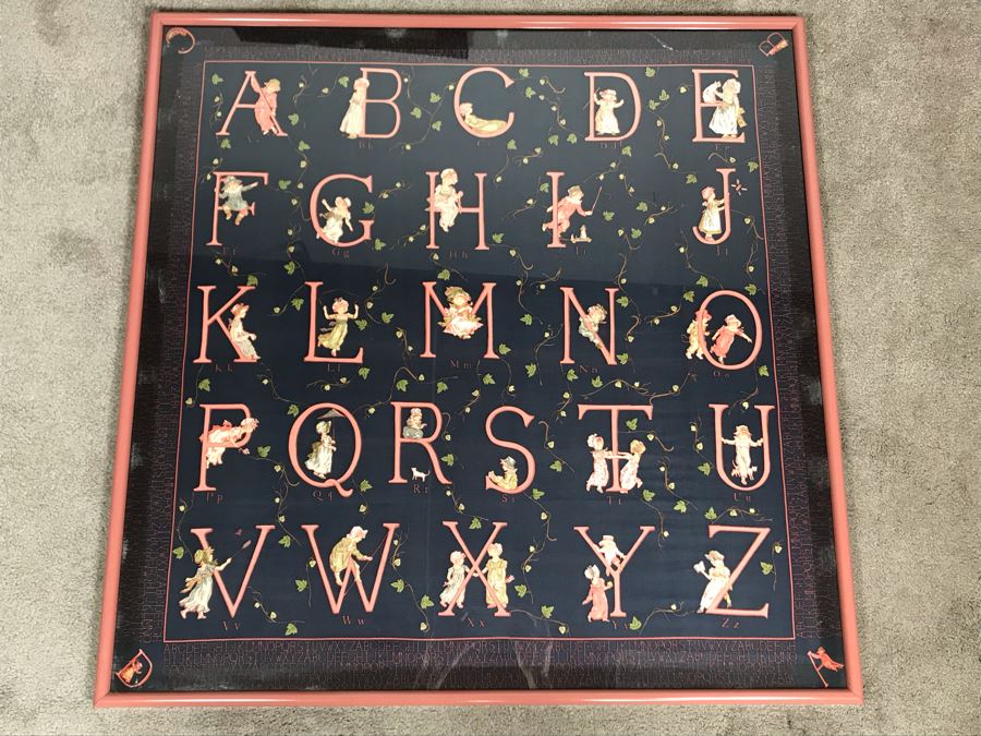 JUST ADDED - Vintage Framed Alphabet Scarf 36 X 36