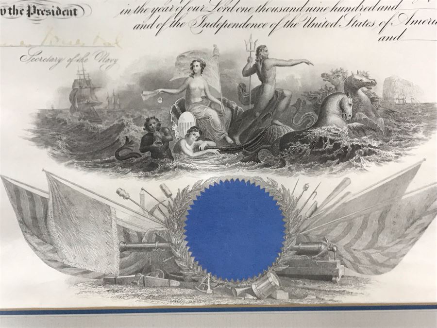 JUST ADDED - Vintage 1945 Framed Naval Appointment To Ensign Of Joseph J. Meyer Jr. Document Signed By Secretary Of The Navy James Forrestal 21 X 25 [Photo 11]