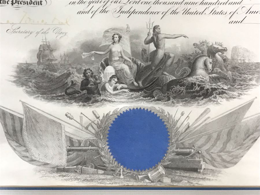 JUST ADDED - Vintage 1945 Framed Naval Appointment To Ensign Of Joseph J. Meyer Jr. Document Signed By Secretary Of The Navy James Forrestal 21 X 25 [Photo 10]