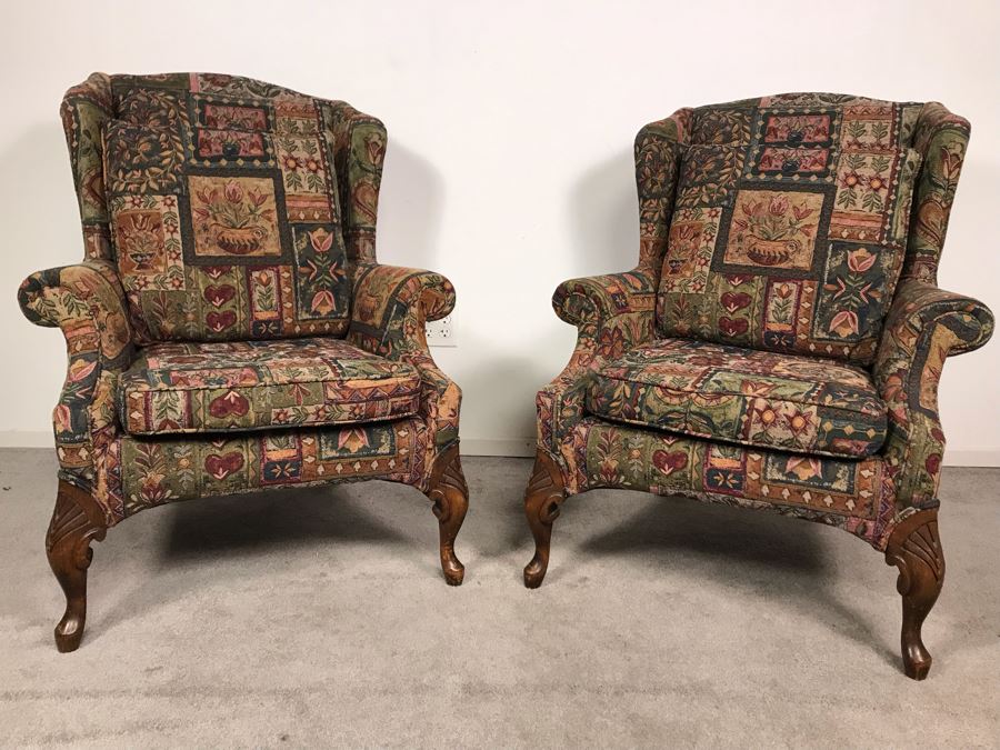 JUST ADDED - Pair Of Upholstered Wingback Armchairs (OFS) [Photo 2]