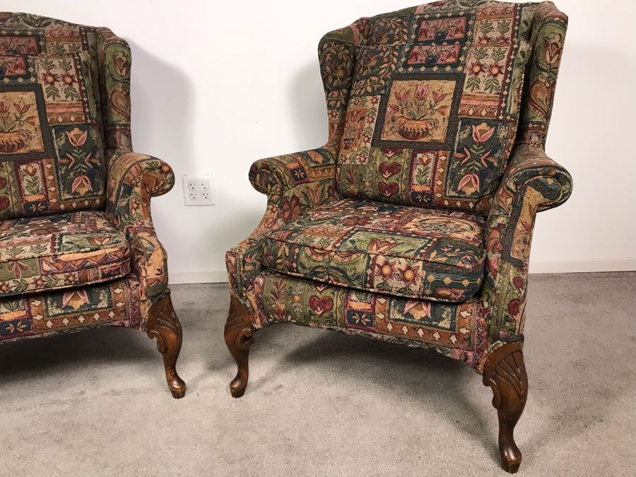 JUST ADDED - Pair Of Upholstered Wingback Armchairs (OFS) [Photo 4]