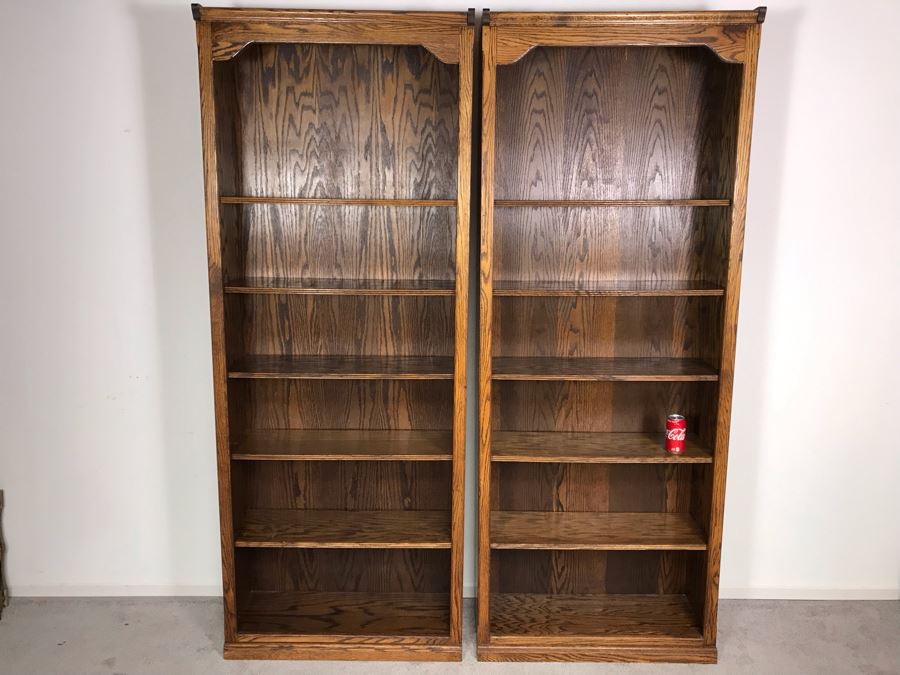 JUST ADDED - Pair Of Oak Bookcases Bookshelves 33W X 12.5D X 85.5H (OFS) [Photo 2]
