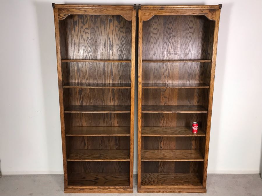 JUST ADDED - Pair Of Oak Bookcases Bookshelves 33W X 12.5D X 85.5H (OFS) [Photo 3]