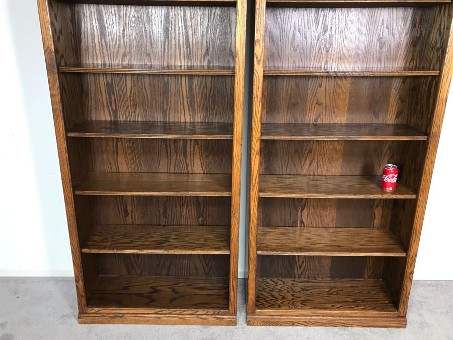 JUST ADDED - Pair Of Oak Bookcases Bookshelves 33W X 12.5D X 85.5H (OFS) [Photo 7]